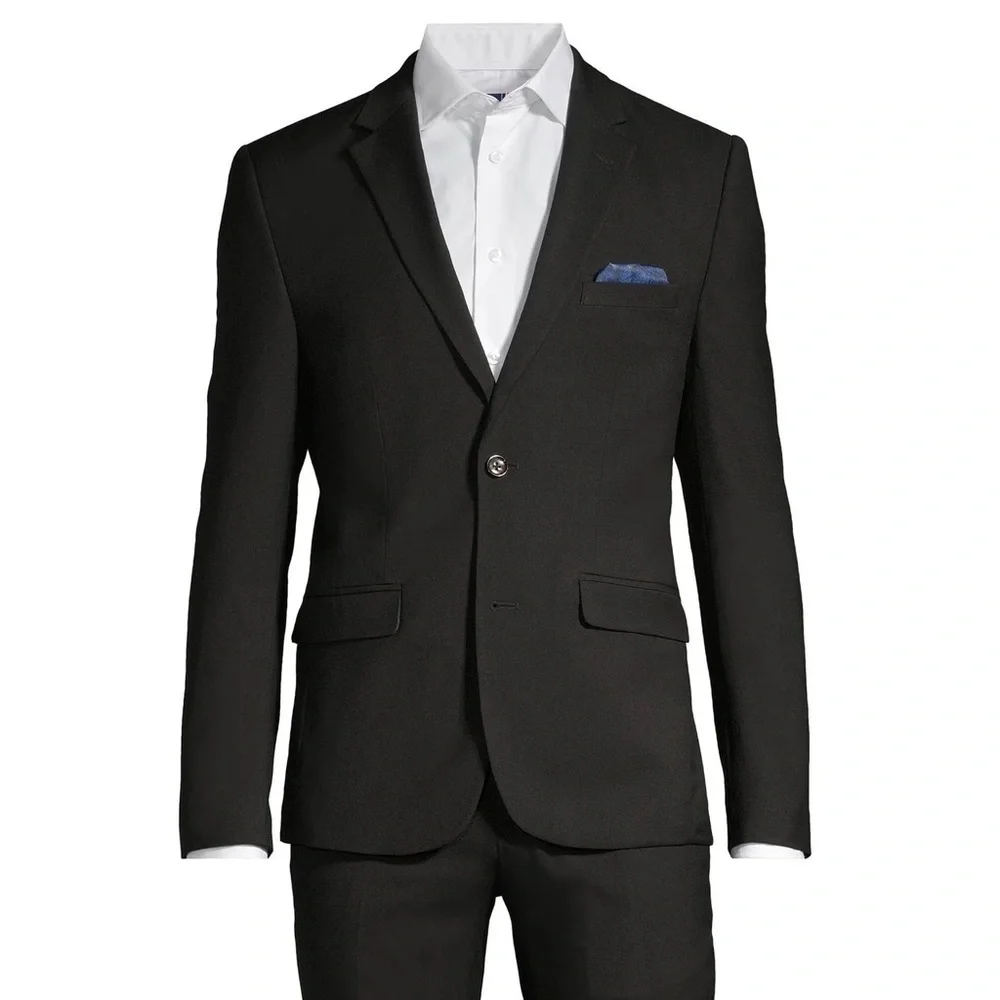 New Soul of London Essential Black Solid Suit Jacket Blazer Stretch Sz 34R